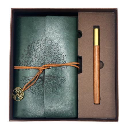 Agende & Articole De Scris - Set Cadou Agenda - Jurnal verde cu Pix maro