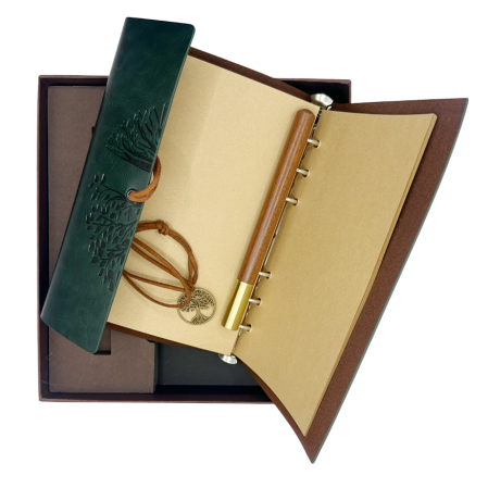 Set Cadou Agenda - Jurnal verde cu Pix maro [2]