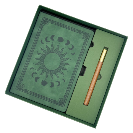 Agende & Articole De Scris - Set Cadou, Agenda verde nedatata si pix CELESTE