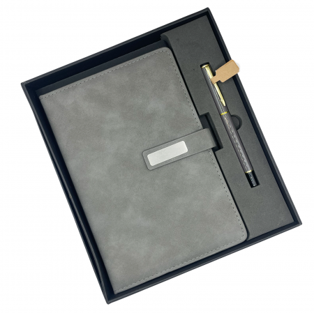 Agende & Articole De Birou - Set cadou, Agenda nedatata si pix metalic ARCHIE DELUXE, Gri, 20x23cm
