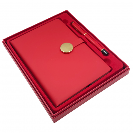 Agende & Articole De Birou - Set cadou, Agenda nedatata A5 si pix metalic COLLIN DELUXE, Rosu, 20x23cm