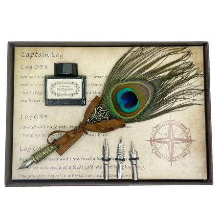 Agende & Articole De Birou - Pana de scris vintage PEACOCK, Set cu penite si calimara