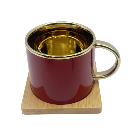 Set cana 250 ml cu lingurita si suport bambus MIDNIGHT - Bordo [1]