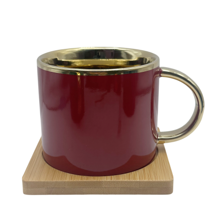 Cesti & Seturi de Cesti - Set cana 250 ml cu lingurita si suport bambus MIDNIGHT - Bordo