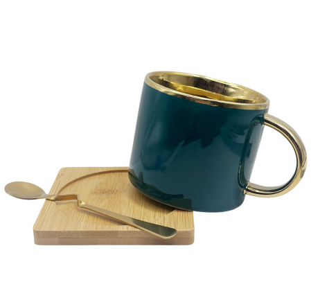 Set cana 250 ml cu lingurita si suport bambus MIDNIGHT - Verde [1]