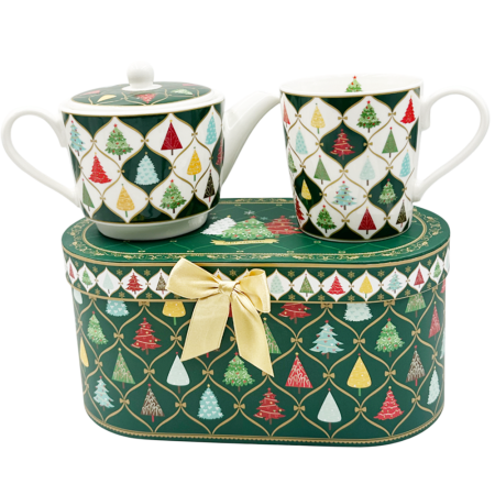 SERVIRE & DECORARE MASA CRACIUN - Set Cana & Ceainic din Portelan DIAMOND – Model Braduti