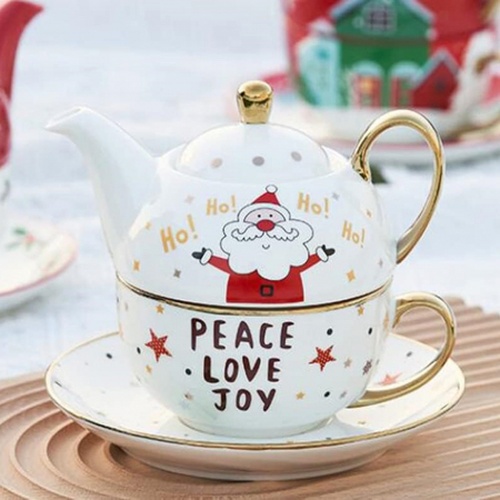 Ceainic cu ceasca Craciun PEACE, 370ml, Portelan [1]