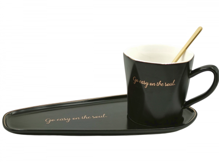Servire Ceai & Cafea - Set Ceasca 250ml & Farfurie SOUL, Negru