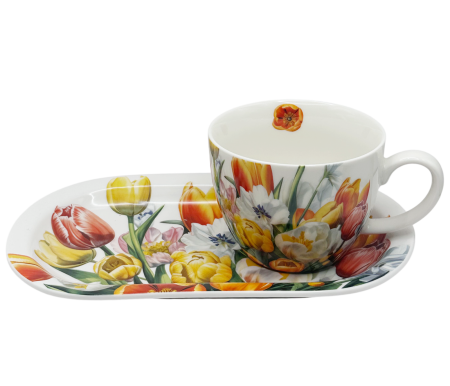 Cesti & Seturi de Cesti - Set Ceasca 400 ml si Farfurie cu lalele TULIPE GARDEN