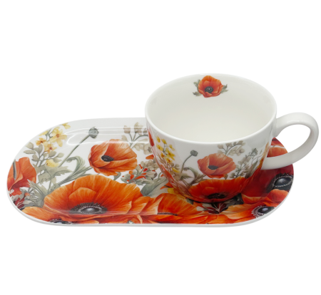 Cesti & Seturi de Cesti - Set Ceasca 400 ml si Farfurie POPPY GARDEN - Decor cu maci rosii