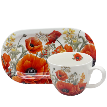 Set Ceasca 400 ml si Farfurie POPPY GARDEN - Decor cu maci rosii [2]