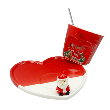 Set Ceasca cu Farfurioara Inima cu Mos Craciun JOY [3]