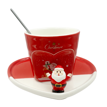 Set Ceasca cu Farfurioara Inima cu Mos Craciun JOY [1]