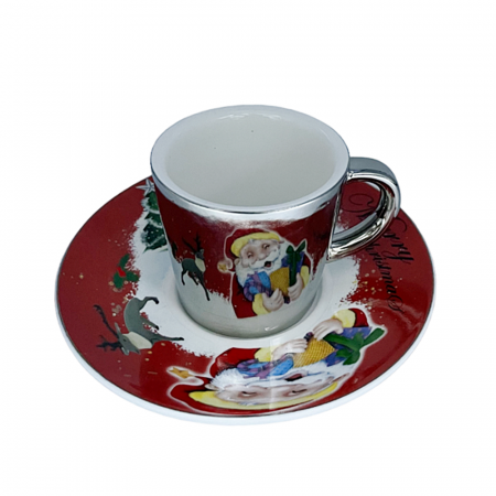CANI & CESTI CRACIUN - Set Ceasca si Farfurie Craciun MIRROR, Rosu, 150ml