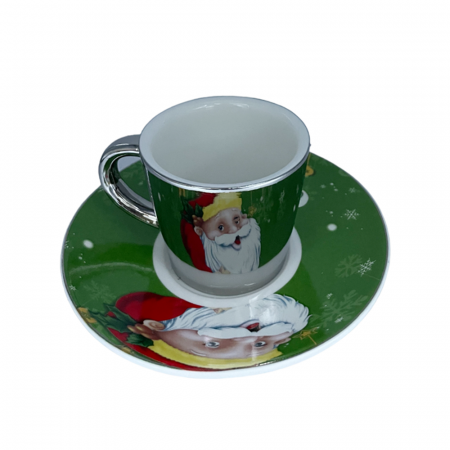 Set Ceasca si Farfurie Craciun XMAS MIRROR, Verde, 150ml