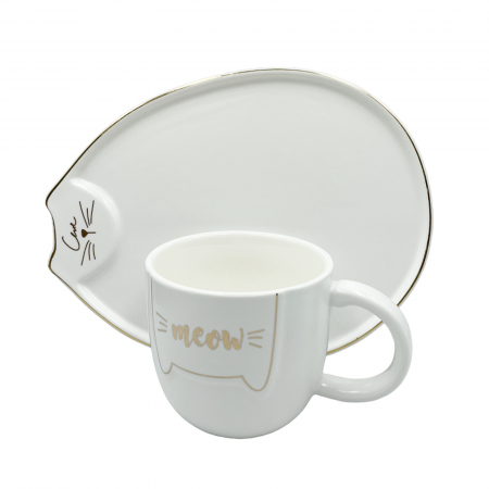 Set Ceasca si Farfurie, Pisica SIMBA, Alb, 200ml [2]