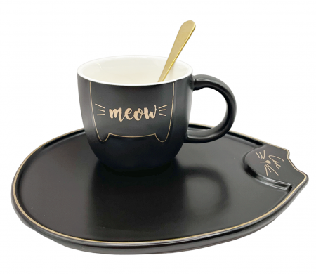 Set Ceasca si Farfurie, Pisica SIMBA, Negru, 200ml [1]