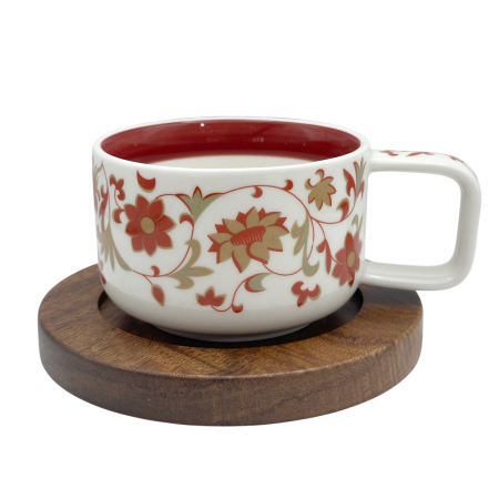 Cesti & Seturi de Cesti - Ceasca decorativa din portelan cu model floral rosu elegant
