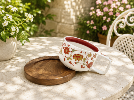 Ceasca decorativa din portelan cu model floral rosu elegant [1]