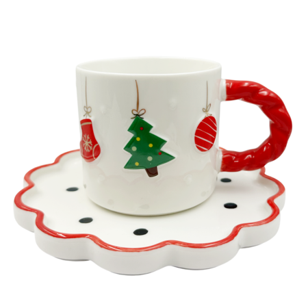 CANI & CESTI CRACIUN - Set Ceasca SEASON si Farfurioara cu buline - Decor festiv