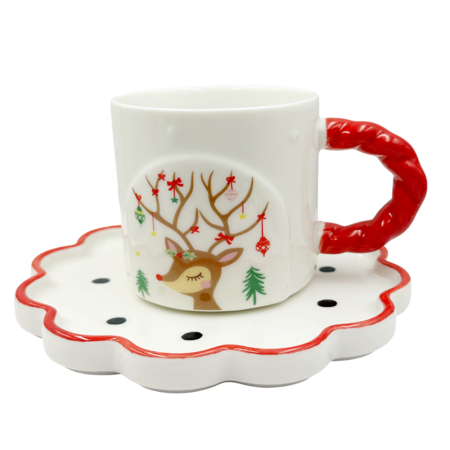 CANI & CESTI CRACIUN - Set Ceasca SEASON si Farfurioara cu buline - Decor Ren