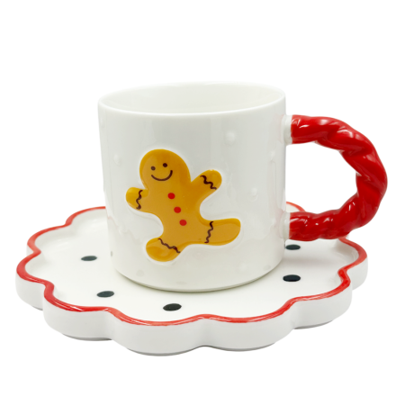 CANI & CESTI CRACIUN - Set Ceasca SEASON si Farfurioara cu buline - Decor Turta Dulce