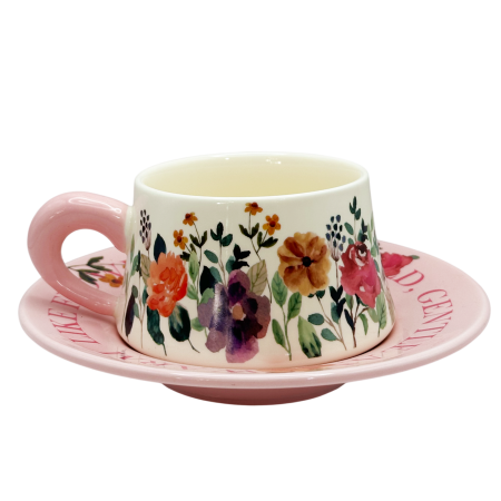 Cesti & Seturi de Cesti - Set ceasca cu farfurioara Floral Garden – ceramica, roz cu flori