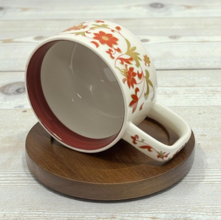 Set ceasca portelan RHEA cu farfurie lemn, Rosu/ Verde, 250ml [1]