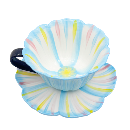 Cesti & Seturi de Cesti - Set Ceasca si Farfurie floare BLOOM, Albastru