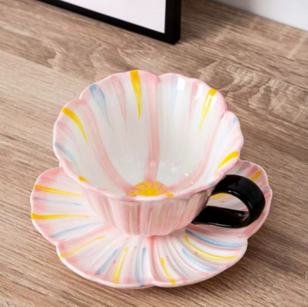 Cesti & Seturi de Cesti - Set Ceasca si Farfurie floare BLOOM, roz