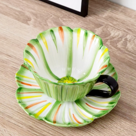 Cesti & Seturi de Cesti - Set Ceasca verde si Farfurie floare BLOOM