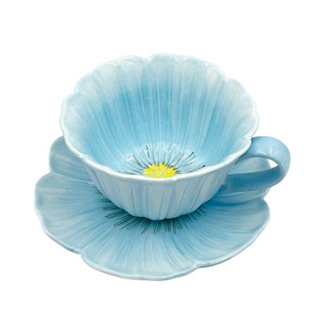 BUCATARIE & SERVIRE - Set Ceasca si Farfurie floare POPPY albastru-deschis
