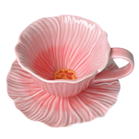 Cesti & Seturi de Cesti - Set Ceasca si Farfurie roz floare POPPY