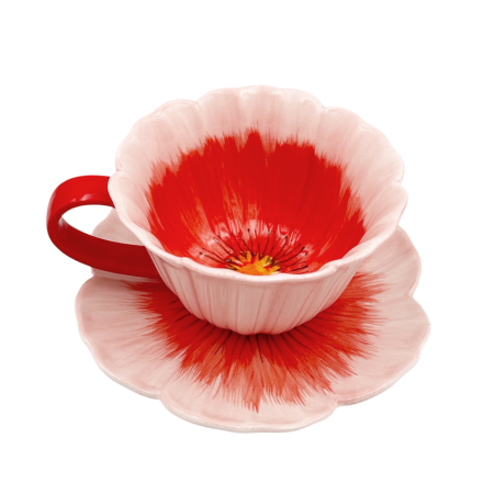 BUCATARIE & SERVIRE - Set Ceasca si Farfurie roz floare POPPY