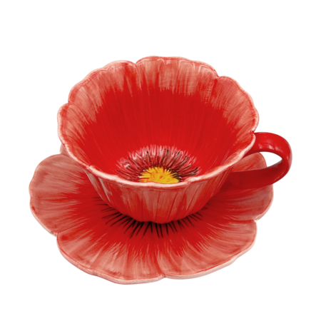 BUCATARIE & SERVIRE - Set Ceasca si Farfurie floare POPPY Rosu