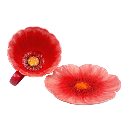 Set Ceasca si Farfurie floare POPPY Rosu [2]