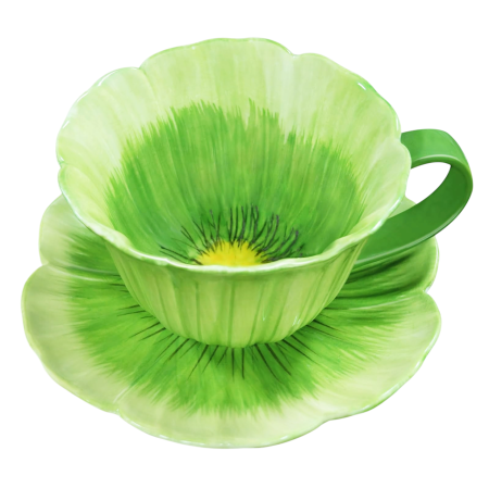 Cesti & Seturi de Cesti - Set Ceasca si Farfurie verde floare POPPY