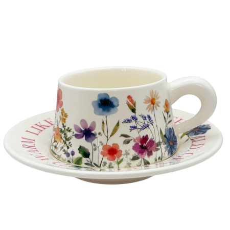 Cesti & Seturi de Cesti - Set ceasca cu farfurioara Floral Garden – ceramica, ivoire cu flori