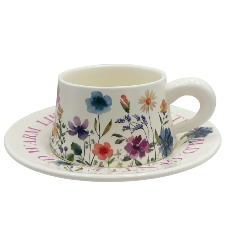 Cesti & Seturi de Cesti - Set ceasca cu farfurioara Floral Garden – ceramica, ivoire cu flori