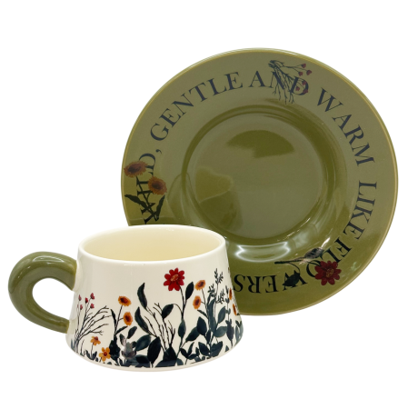 Set ceasca cu farfurioara Floral Garden – ceramica, verde cu flori [1]