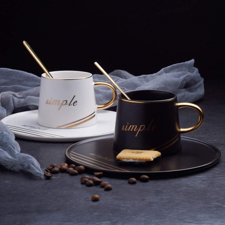 Set 2 cesti & 2 farfurii DENZEL Alb/ Negru, 220ml [1]