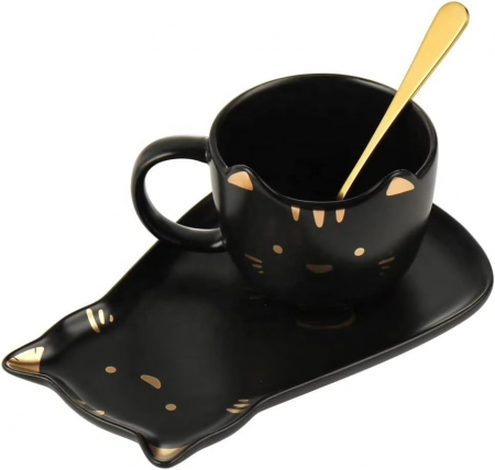 Set Ceasca si farfurie PISICA JOLLY, Negru, 180ml [4]