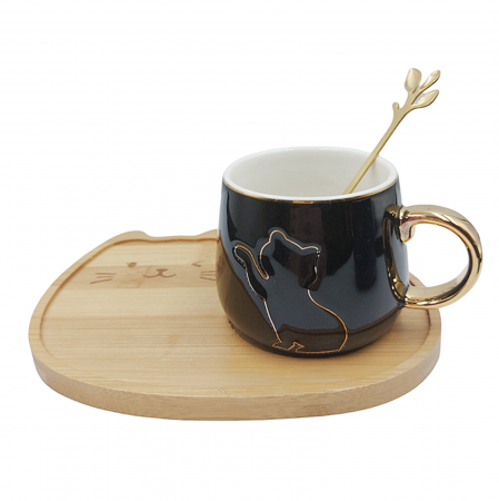 Set Ceasca si Farfurie, PISICA SAMMY, Negru, 180ml [2]