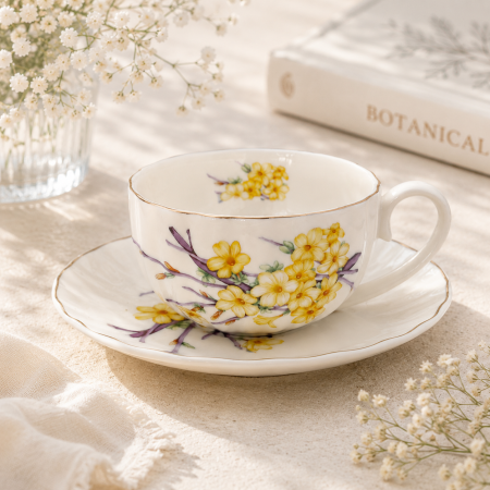 Set Ceasca si Farfurie Portelan YELLOW BLOSSOM [1]