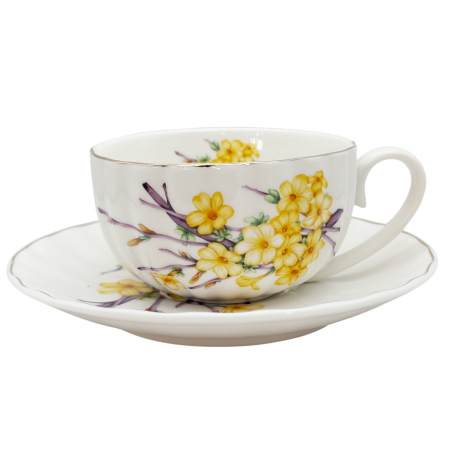 Cesti & Seturi de Cesti - Set Ceasca si Farfurie Portelan YELLOW BLOSSOM