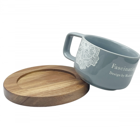 Set ceasca si farfurie RUTH, Gri Alb, 250ml [1]