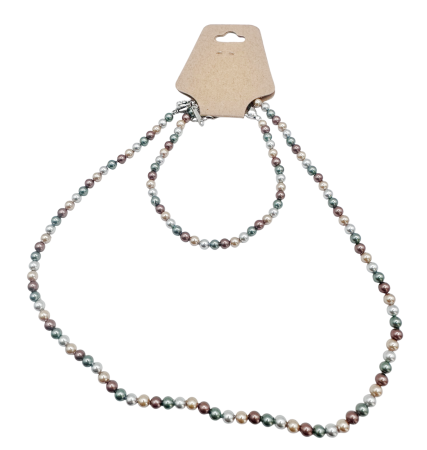 Coliere - Set Colier & Bratara cu Perle Mallorca HARMONY - Bronz/ Alb