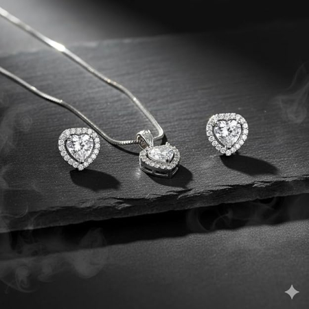 Set Cercei si Pandantiv Inima din zirconiu ELOISE, Argintiu [4]