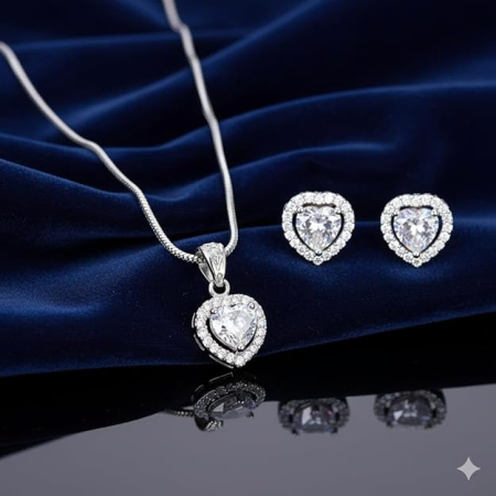 Set Cercei si Pandantiv Inima din zirconiu ELOISE, Argintiu [1]