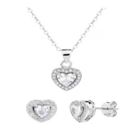 Set Cercei si Pandantiv Inima din zirconiu ELOISE, Argintiu [2]